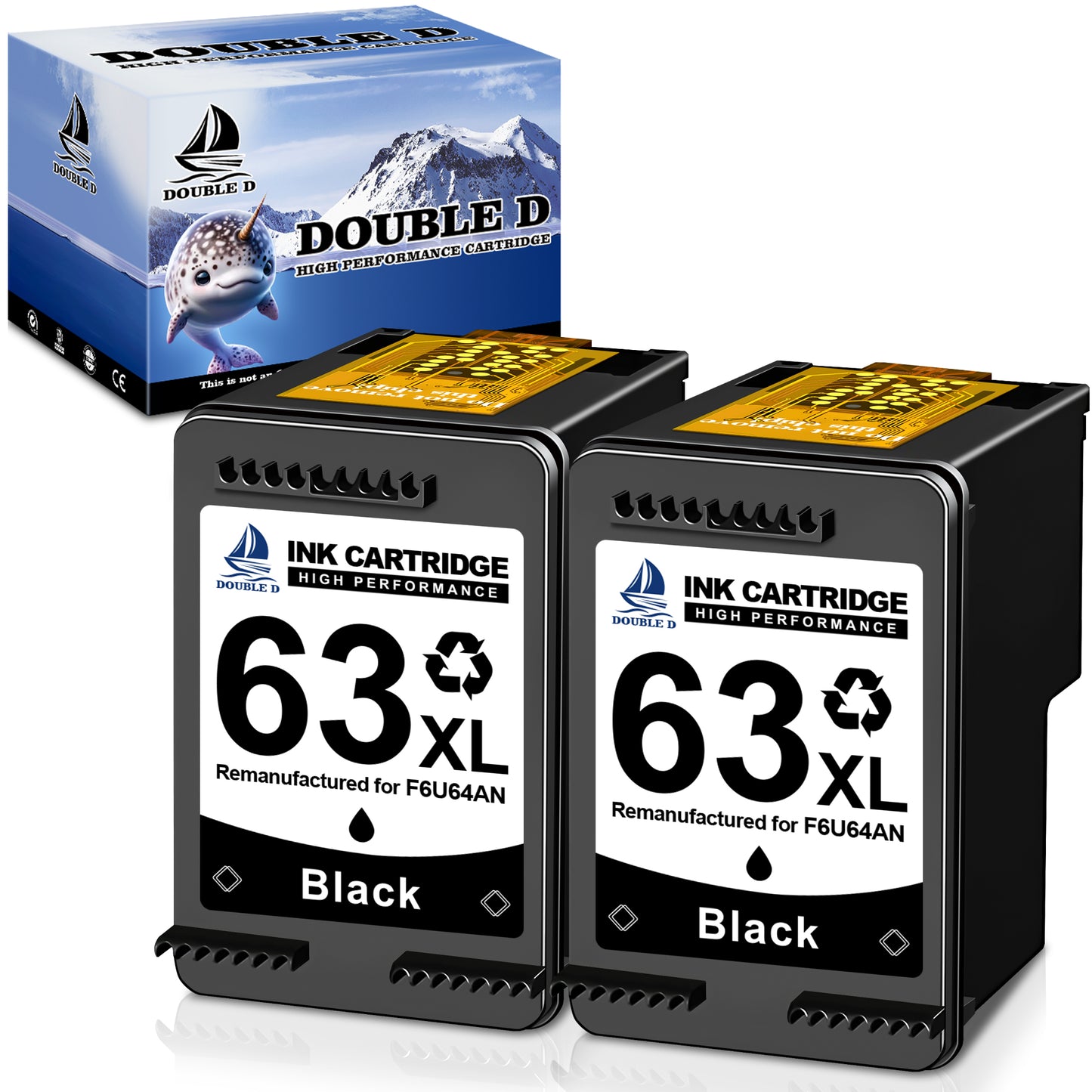 63XL Black Ink Cartridges 2-Pack Compatible for HP 63 Black Ink Cartridges for DeskJet 1112 Envy 4510 4520 OfficeJet 3830 Printer F6U64AN