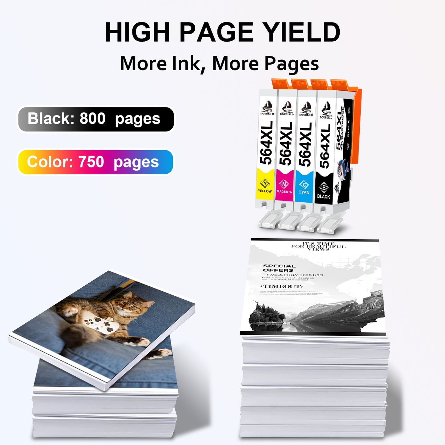 564XL Ink Cartridges (Black, Cyan, Magenta, Yellow, 4-Pack) Compatible for HP 564 XL Ink Cartridges for DeskJet 3520 OfficeJet 4620 Printer