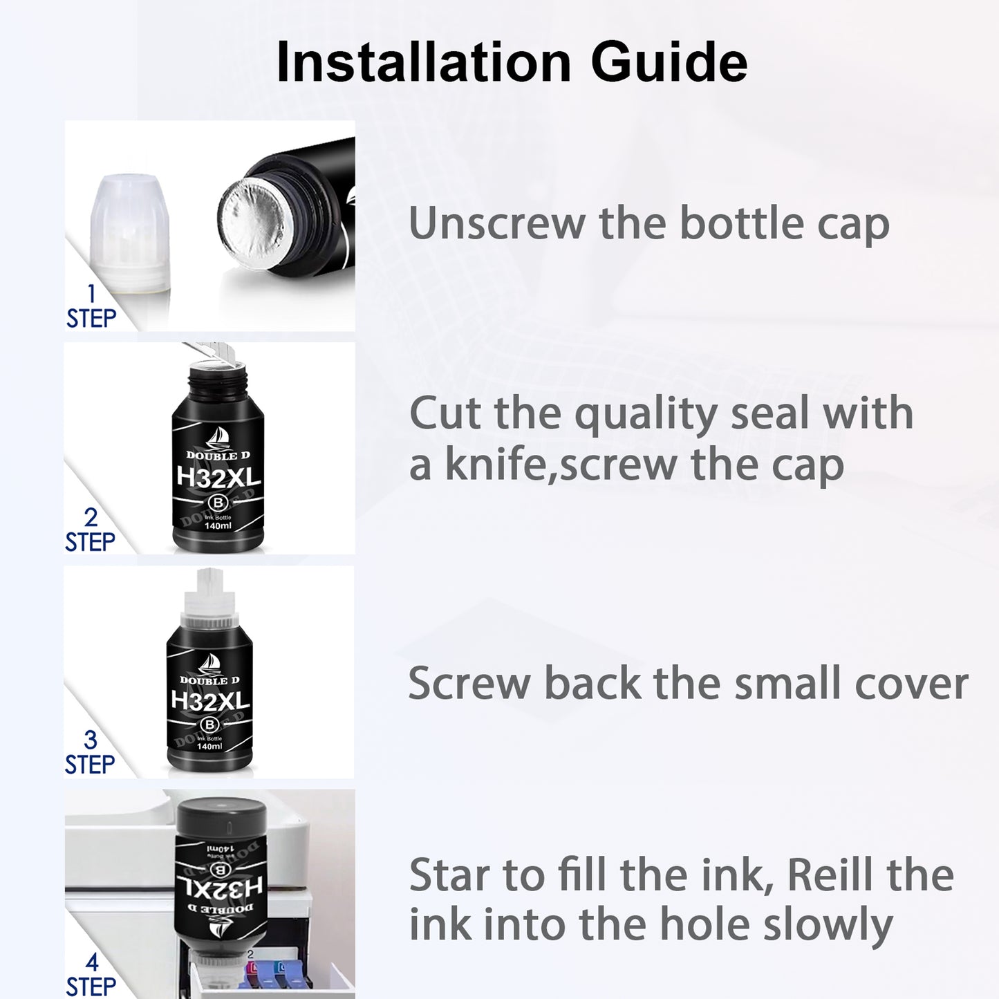 31 32XL Ink Bottle Set Compatible with HP 31 Ink 32XL Ink Bottle for Smart Tank 5101 5000 Plus 651 551 Printer, 4 Pack (140ML 32XL Black Ink , 70ML 31 Color Ink )