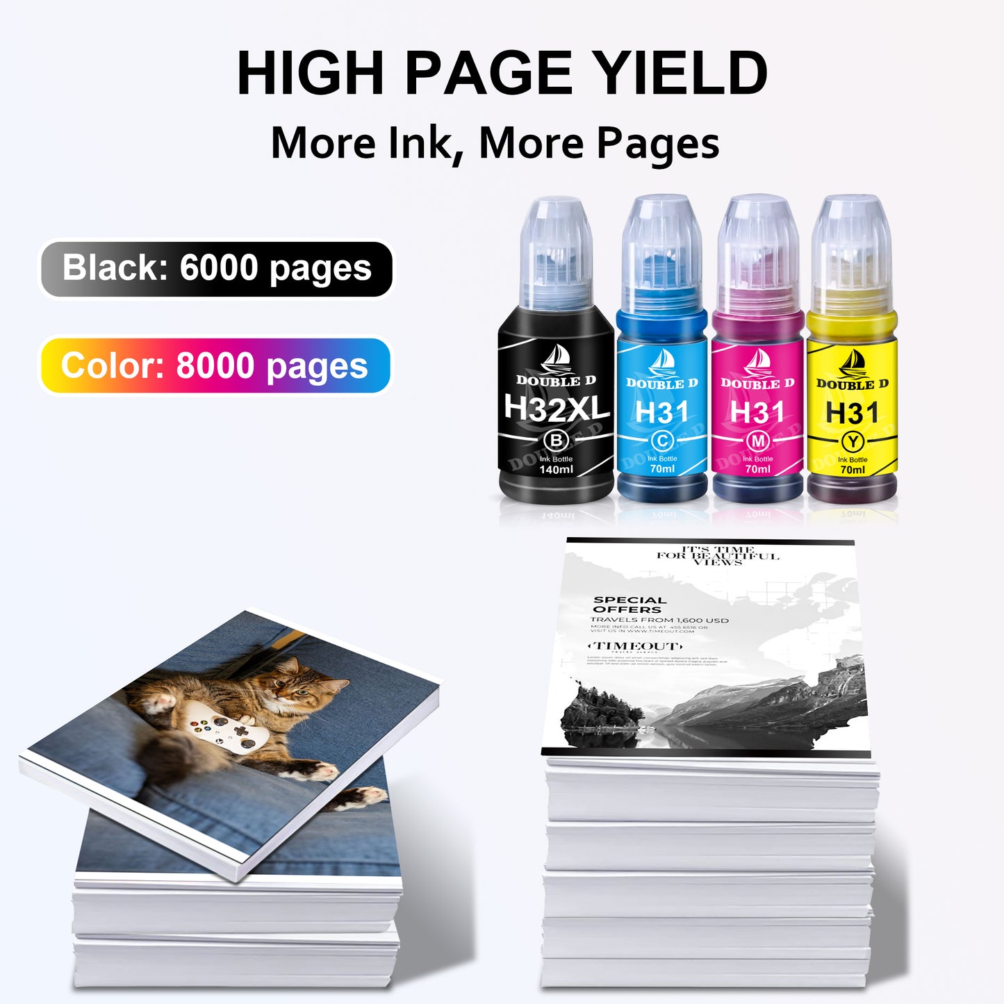 31 32XL Ink Bottle Set Compatible with HP 31 Ink 32XL Ink Bottle for Smart Tank 5101 5000 Plus 651 551 Printer, 4 Pack (140ML 32XL Black Ink , 70ML 31 Color Ink )