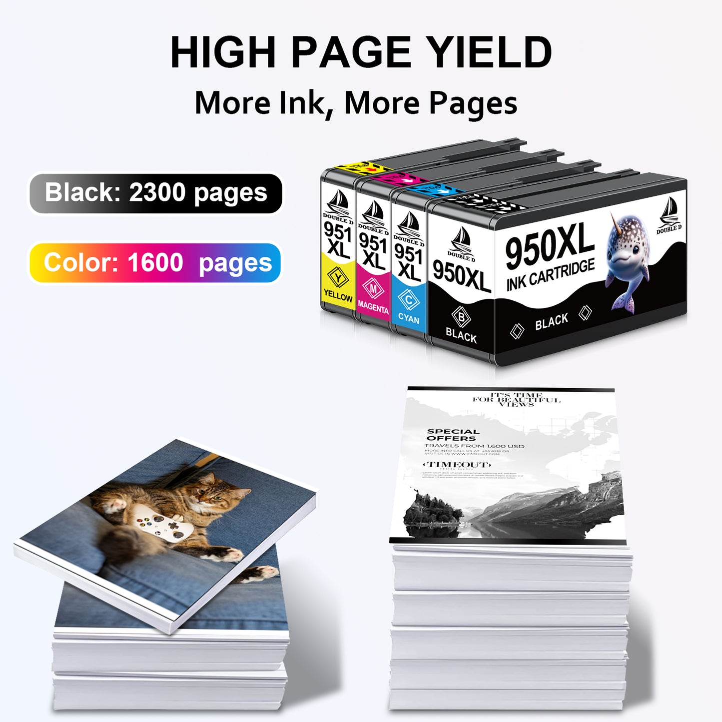 950XL 951XL Ink Cartridges Compatible for HP 950 and 951 Ink Cartridges Combo Pack for Officejet Pro 8200 8600 Printer (5-Pack, 2×Black 1×Cyan 1×Magenta 1×Yellow)