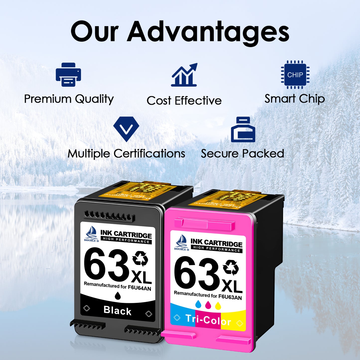 63XL Ink 63XL Printer Cartridges Compatible for HP 63 Ink Cartridges for MFC-J1010DW MFC-J1012DW MFC-J1170DW Printer (2-Pack, Black Tri-Color)