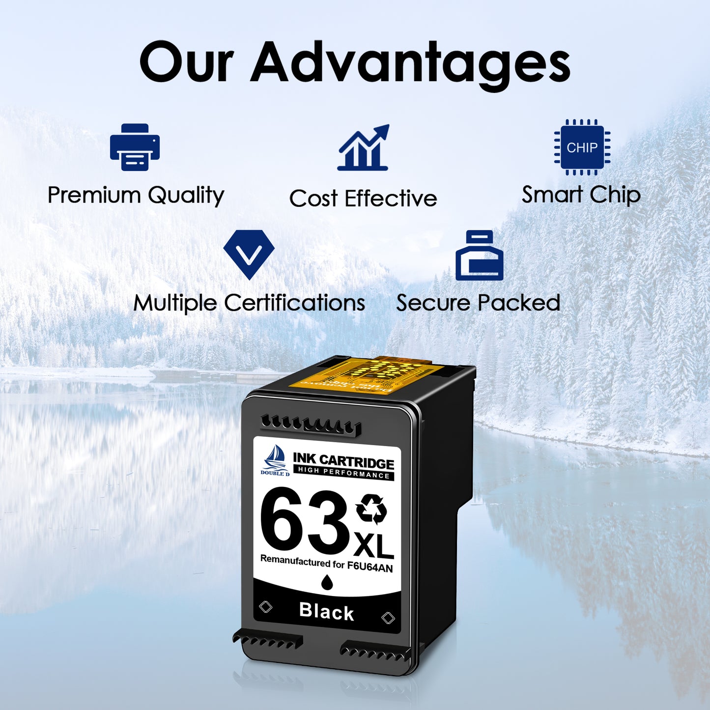 63XL Black Ink Cartridges 2-Pack Compatible for HP 63 Black Ink Cartridges for DeskJet 1112 Envy 4510 4520 OfficeJet 3830 Printer F6U64AN