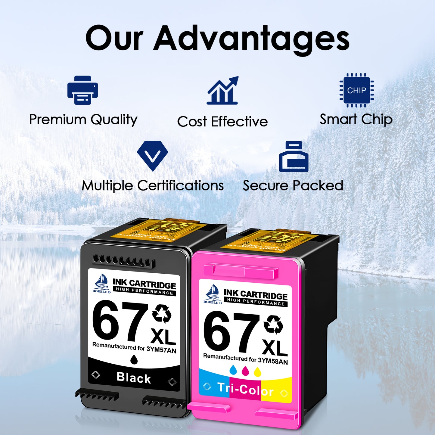 67XL Ink Cartridges Combo Pack Compatible for HP 67 Ink Cartridge for DeskJet 2700e 2700 Envy 6000 6055e Printer (2-Pack, Black and Tri-Color)