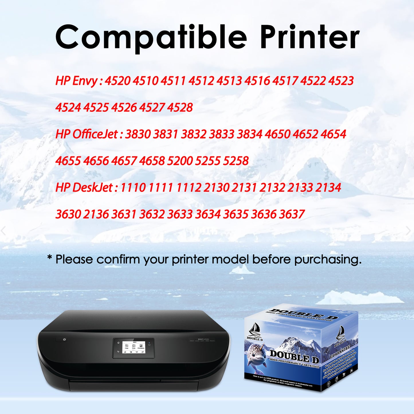63XL Black Ink Cartridges 2-Pack Compatible for HP 63 Black Ink Cartridges for DeskJet 1112 Envy 4510 4520 OfficeJet 3830 Printer F6U64AN