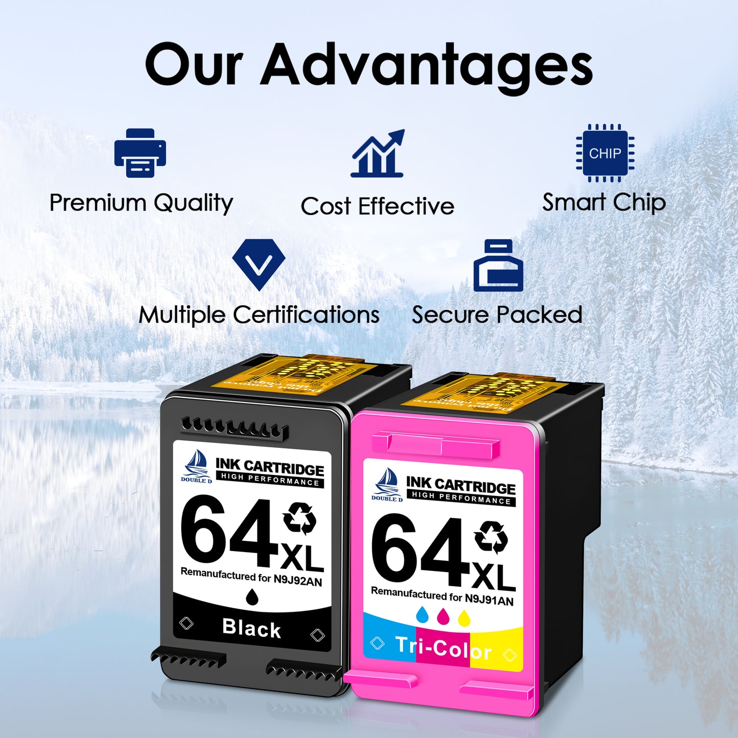 64XL Ink Cartridges Compatible for HP 64 Ink Cartridge Combo Pack for HP Ink 64 XL for HP Envy Photo 7855 7858 7155 6252 Printer (Black , Tri-Color)