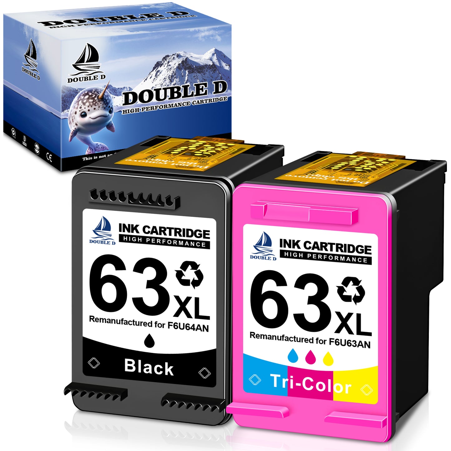 63XL Ink 63XL Printer Cartridges Compatible for HP 63 Ink Cartridges for MFC-J1010DW MFC-J1012DW MFC-J1170DW Printer (2-Pack, Black Tri-Color)