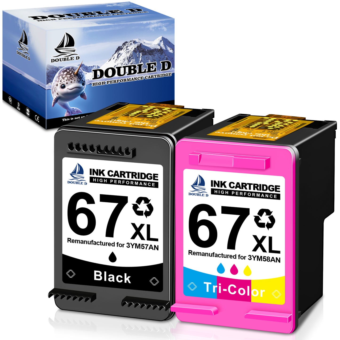 67XL Ink Cartridges Combo Pack Compatible for HP 67 Ink Cartridge for DeskJet 2700e 2700 Envy 6000 6055e Printer (2-Pack, Black and Tri-Color)