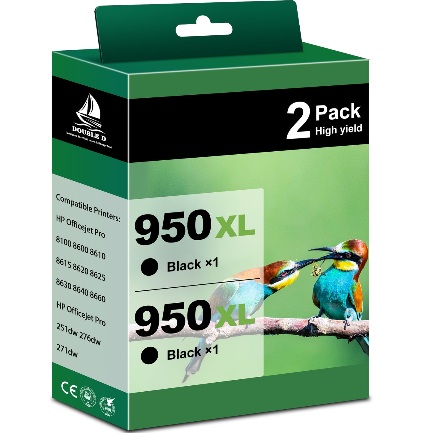 2 Pack 950XL Black Ink Cartridges Compatible for HP 950 Black Ink Cartridges for Officejet Pro 8200 8600Printer